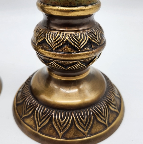 1950s IMA Brass and Green Marble Candle Holders Set (2) Made In India - Picture 8 of 12